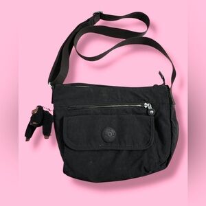 Kipling Black Messenger Crossbody Bag W/Mini Gorilla Charm Vintage